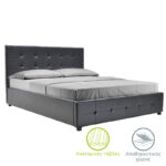 Двоен кревет Roi PU со простор за складирање во црна мат боја 160x200