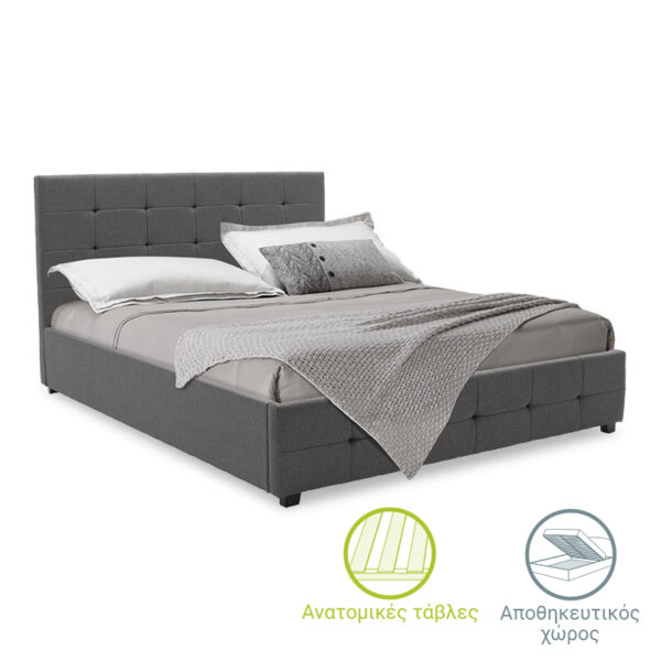 Double bed Roi with storage space dark in grey fabric 160x200cm
