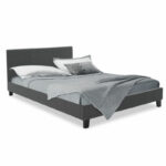 Double bed Nevil in dark grey fabric 150x200cm