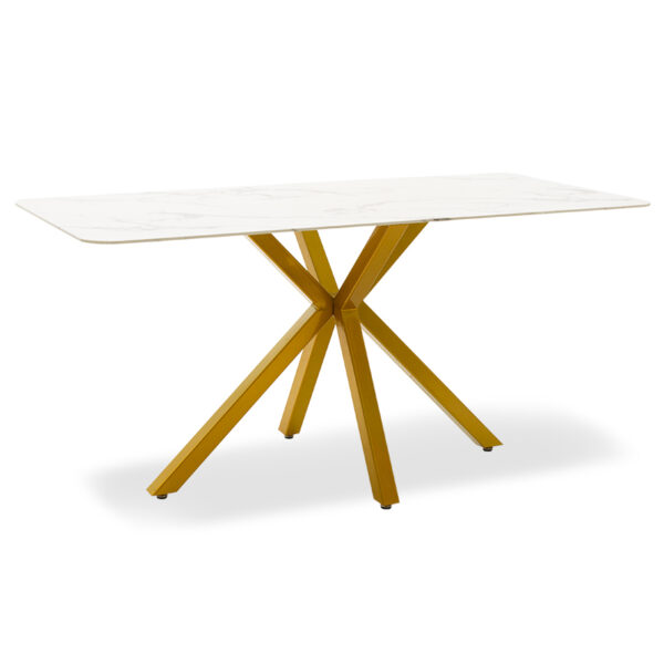 Dinner table Paris glass 8mm marble pattern-golden 160x80x75cm