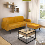 Sofa - bed Dream with footstool velvet in yellow 209x157x80cm - Слика 2