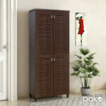 Shoe storage cabinet MANTAM with 4 doors for 24 pairs of shoes in walnut color 78x40x170,5cm - Слика 2