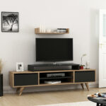 Tv Unit Melis in walnut- black color 160x30x48cm - Слика 2