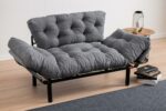 2 seater sofa bed PWF-0018 with fabric in grey color 155x73x85cm - Слика 2