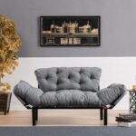2 seater sofa bed PWF-0018 with fabric in grey color 155x73x85cm - Слика 4
