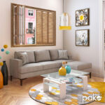 Corner sofa Slim with beige fabric and two pillows 185x140x70cm - Слика 2