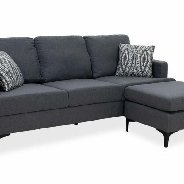 Corner sofa with dark grey Slim fabric and two pillows 185x140x70cm