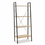 Полица за книги Рамон модерна дабова боја со црна метална рамка 60x23x145,5 см