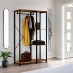 Entrance unit Ramon modern oak color with black metal frame 90,5x41x167cm - Image 2