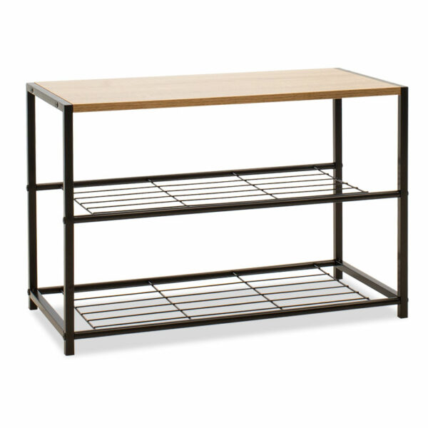 Shoe rack Ramon 6 pairs modern oak color with black metal frame 63x30x43cm