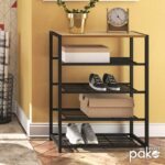 Shoe rack Ramon 12 pairs modern oak color with black metal frame 63x30x83cm - Слика 2
