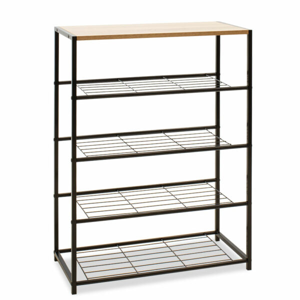 Shoe rack Ramon 12 pairs modern oak color with black metal frame 63x30x83cm