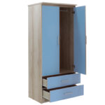 Children's wardrobe Looney with 2 doors and drawers in castillo-blue colour 81x57x183 - Слика 2