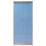 Children's wardrobe Looney with 2 doors and drawers in castillo-blue colour 81x57x183 - Слика 4