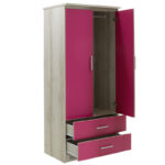 Children's wardrobe Looney with 2 doors and drawers in castillo-pink colour 81x57x183 - Image 2