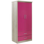 Children's wardrobe Looney with 2 doors and drawers in castillo-pink colour 81x57x183