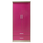 Children's wardrobe Looney with 2 doors and drawers in castillo-pink colour 81x57x183 - Image 4