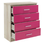 Children's chest of 4 Drawer Looney in castillo-pink colour 80x40x95 - Image 3