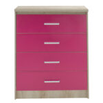 Children's chest of 4 Drawer Looney in castillo-pink colour 80x40x95 - Image 4
