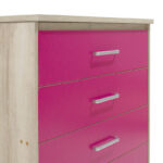 Children's chest of 4 Drawer Looney in castillo-pink colour 80x40x95 - Image 5
