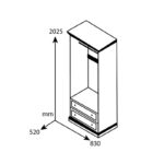 Wardrobe Mozart with 2 doors and drawers in walnut colour 83x52x202,5cm - Слика 3