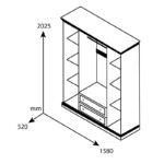 Wardrobe Mozart with 4 doors and drawers in walnut colour 158x52x202,5cm - Слика 3