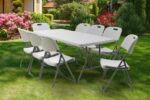 Commercial folding camping table Aprilia in colour white granite 183x76x74cm - Image 2
