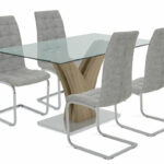 Трпезариски сет 5 парчиња стаклена подлога Gull-Darrell со античко сива PU боја 150x90x76 см