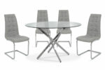 Dining table set 5pcs Steve with glass-chair grey antique pu D120x74,5cm - Слика 2