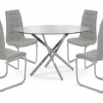 Комплет трпезариска маса 5 парчиња Стив со стаклена столица сива античка пу Д120x74,5 см