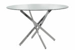 Dining table set 5pcs Steve with glass-chair grey antique pu D120x74,5cm - Слика 3