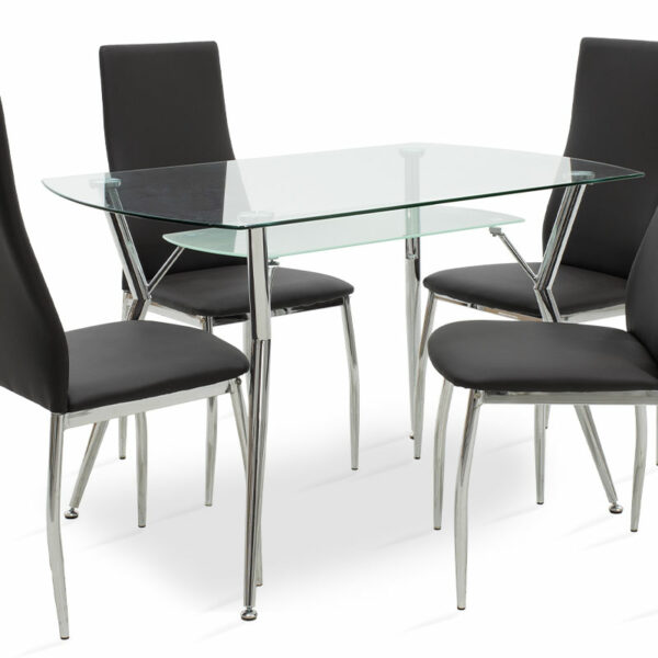 Трпезариски сет 5 парчиња Jacob-Jella со стаклена столица црна PU 120x75x75.5 см