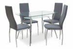 Трпезариски сет 5 парчиња Jacob-Jella со стаклена столица сива PU 120x75x75.5 см