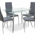 Dining set 5pcs Jacob-Jella with glass-chair grey pu 120x75x75.5cm