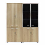 Wardrobes Lotus with 4 doors by glass/wood in oak-dark grey color 160x45x180cm - Слика 2