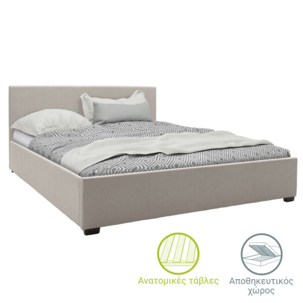 Double bed Norse with storage in ivory fabric 160x200cm