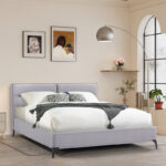 Double bed Ikina velvet in light grey color 160x200cm - Слика 2