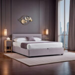 Double bed Molito velvet in light grey color with storage160x200cm - Image 2