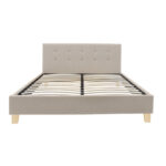 Mago bed, cream fabric with natural wood leg, 140x200cm - Image 2