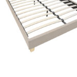 Mago bed, cream fabric with natural wood leg, 160x200cm - Image 4