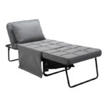 Stool-bed Grejio fabric in grey shade and black metal leg 70x70x45cm - Слика 3
