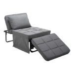Stool-bed Grejio fabric in grey shade and black metal leg 70x70x45cm - Слика 5