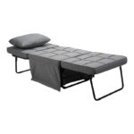 Stool-bed Grejio fabric in grey shade and black metal leg 70x70x45cm - Слика 6