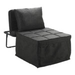 Stool-bed Grejio fabric in dark grey shade and black metal leg 70x70x45cm - Слика 2