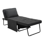 Stool-bed Grejio fabric in dark grey shade and black metal leg 70x70x45cm - Слика 3