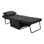 Stool-bed Grejio fabric in dark grey shade and black metal leg 70x70x45cm - Слика 6