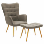 Фотелја Maddison со потпирач за нозе - перница од ткаенина беж-природна 69x74x98 см