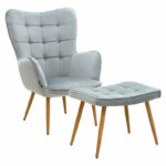 Maddison armchair with footrest-cushion velvet grey-natural 68x72x98cm