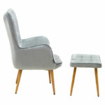 Maddison armchair with footrest-cushion velvet grey-natural 68x72x98cm - Image 3