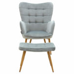 Maddison armchair with footrest-cushion velvet grey-natural 68x72x98cm - Image 4